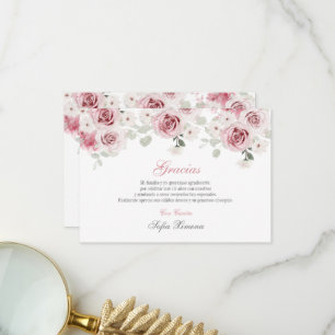 Carte De Remerciements Quinceañera rose rose pâle