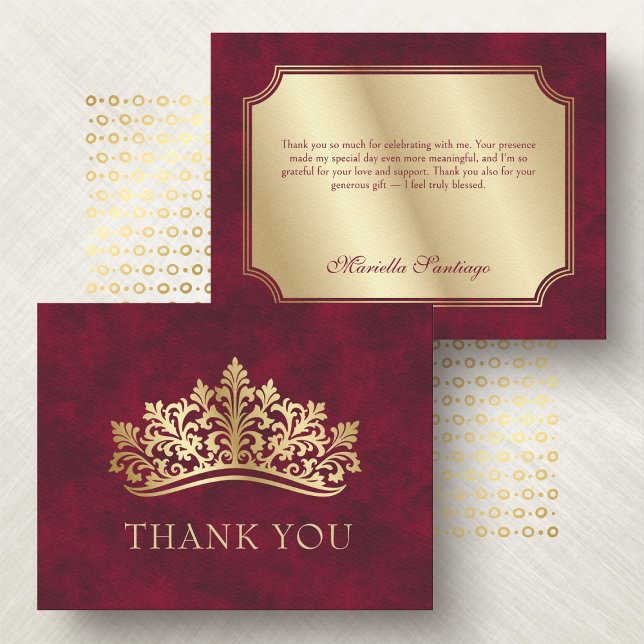 Carte De Remerciements Quinceanera rouge Tiara Crown (Créateur téléchargé)