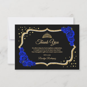 Carte De Remerciements Quinceanera Royal Bleu Noir Or