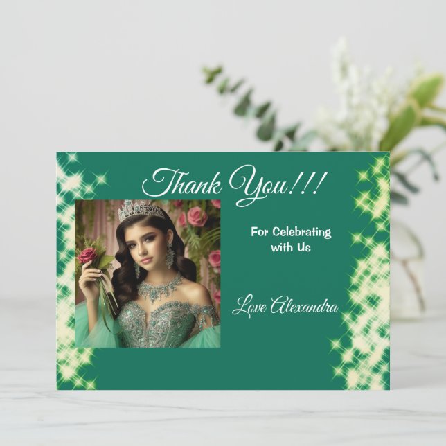 Carte De Remerciements Quinceanera Sage Green Élégante Princesse Photo (Debout devant)