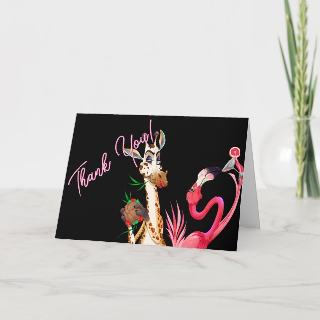 Carte De Remerciements Quirky Companions Giraffe et Flamant rose (Devant)