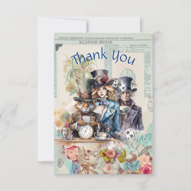 Carte De Remerciements Rabbit, Alice et Hatter en chapeaux supérieurs (Devant)