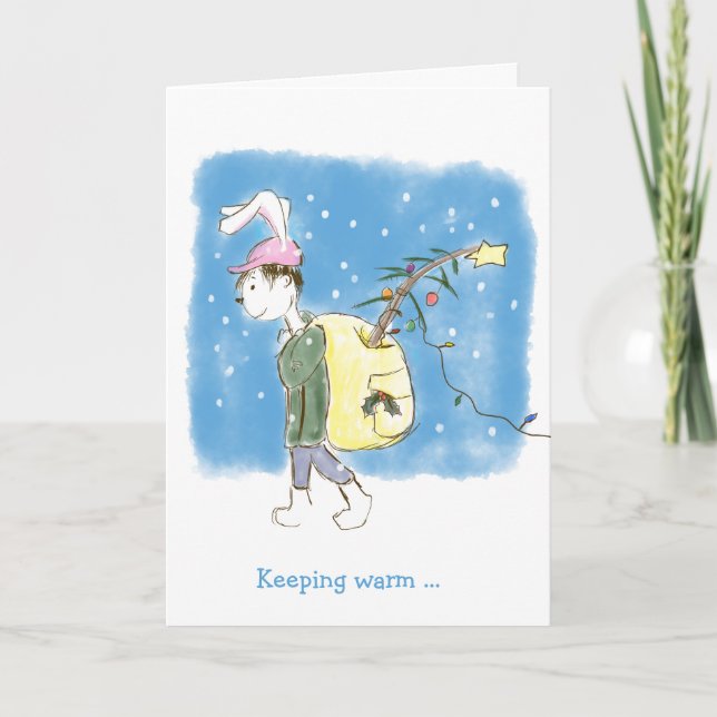 Carte De Remerciements Rabbit de Noël à thème gay avec arbre (Devant)