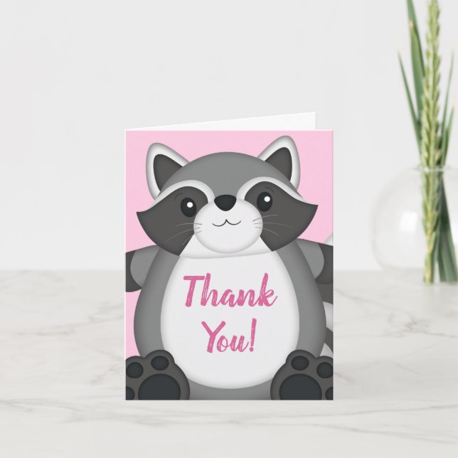 Carte De Remerciements Raccoon Baby shower rose (Devant)