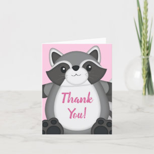 Carte De Remerciements Raccoon Baby shower rose