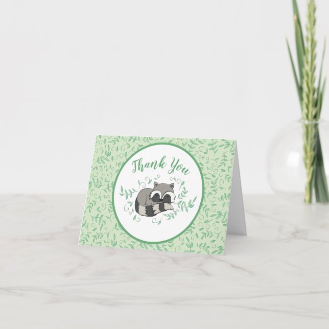 Carte De Remerciements Raccoon Baby shower Woodland mignon dormant (Devant)