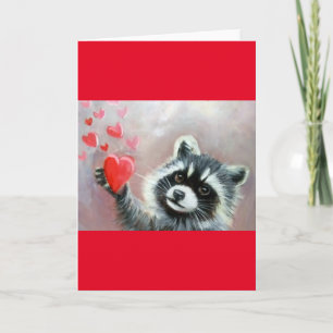 Carte De Remerciements Raccoon Hearts Valentine Blank Greeting Card