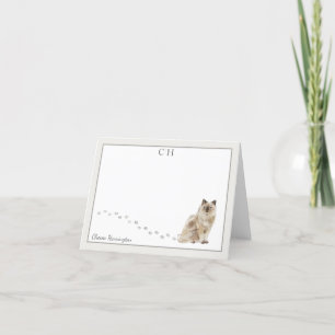 Carte De Remerciements Ragdoll Chat Gris Bordure Monogramme Nom Plié