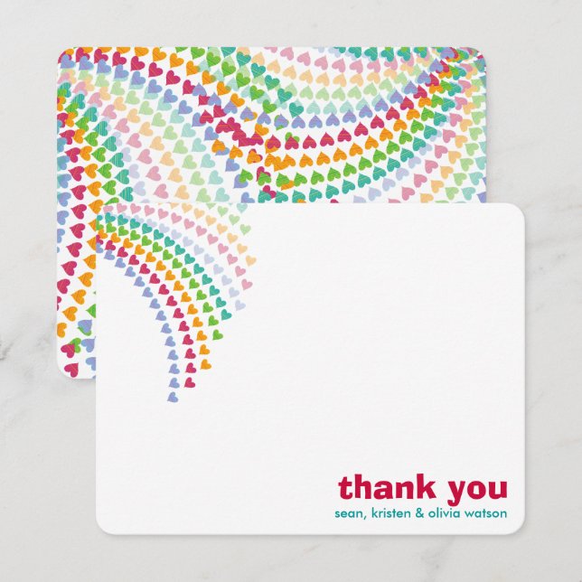 Carte De Remerciements Rainbow Hearts amusants arrose le Baby shower Whim (Devant / Derrière)