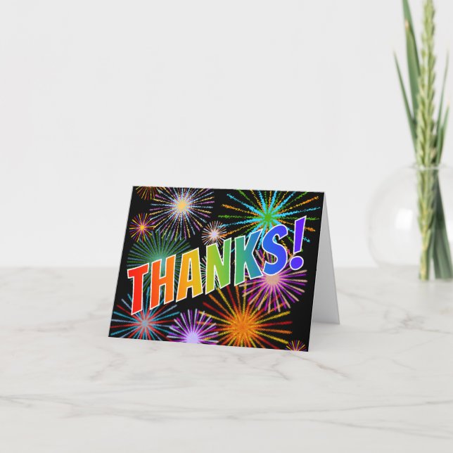 Carte De Remerciements Rainbow Look "MERCI!", Motif inspiré par Fireworks (Devant)