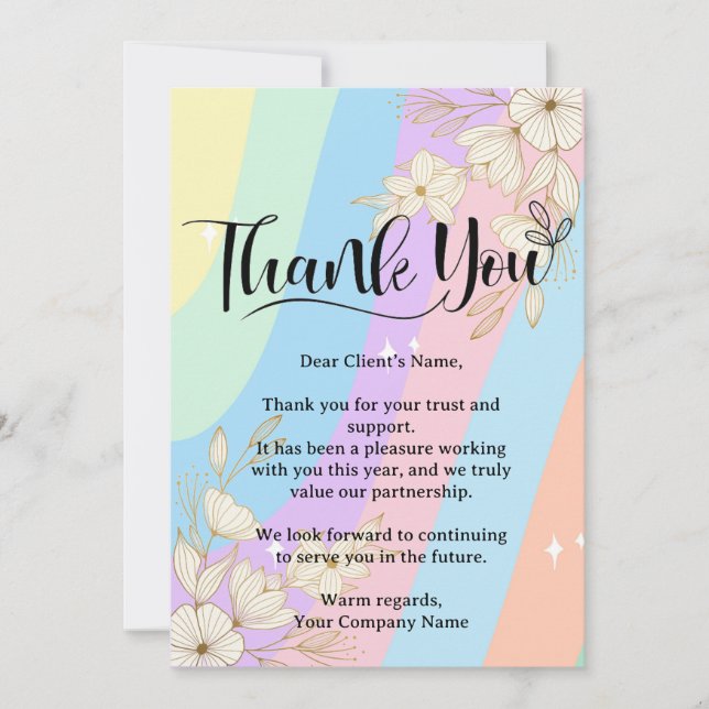 Carte De Remerciements Rainbow Pastel Floral Petite entreprise Appréciati (Devant)