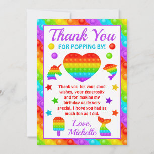 Carte De Remerciements Rainbow Pop It Fidget Toy Anniversaire