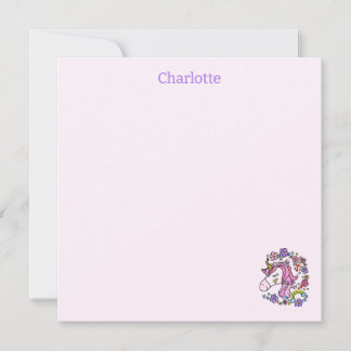 Carte De Remerciements Rainbow Stars Unicorn Folk Note Card