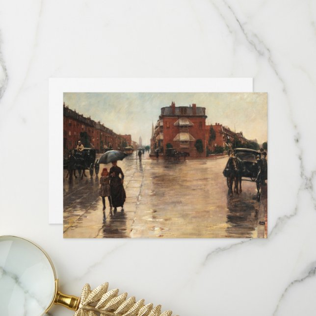 Carte De Remerciements Rainy Day, Boston par Childe Hassam (Devant/Arrière en situation)