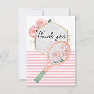 Carte De Remerciements Raquette de tennis avec fleur pour Joueuse