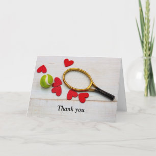 Carte De Remerciements Raquette de tennis et balle avec amour coeur rouge