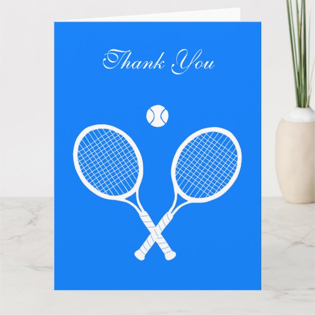 Carte De Remerciements Raquettes de tennis blanches et bleu boule (Devant)
