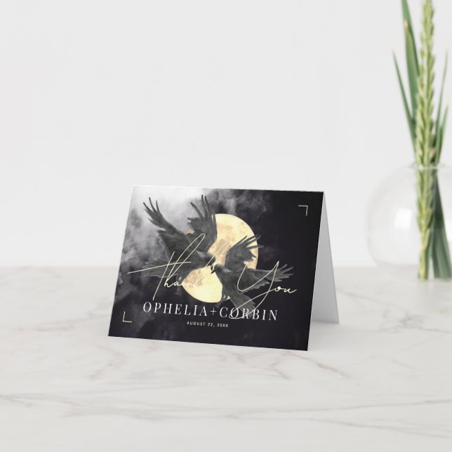 Carte De Remerciements Raven & Golden Moon Mariage gothique (Devant)