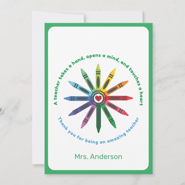 Carte De Remerciements Ray of Crayons / Appréciation de l'enseignant Merc (Devant)