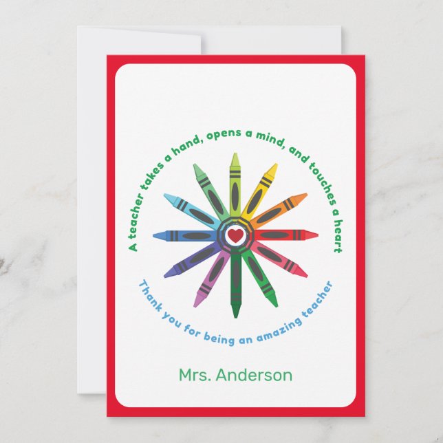Carte De Remerciements Ray of Crayons / Appréciation de l'enseignant Merc (Devant)