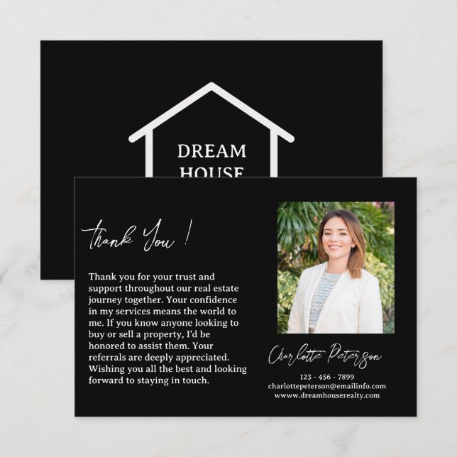 Carte De Remerciements Réalisateur Agent immobilier Référencement & (Devant / Derrière)
