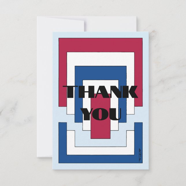 Carte De Remerciements Rectangle Abstrait en rouge, blanc et bleu (Devant)