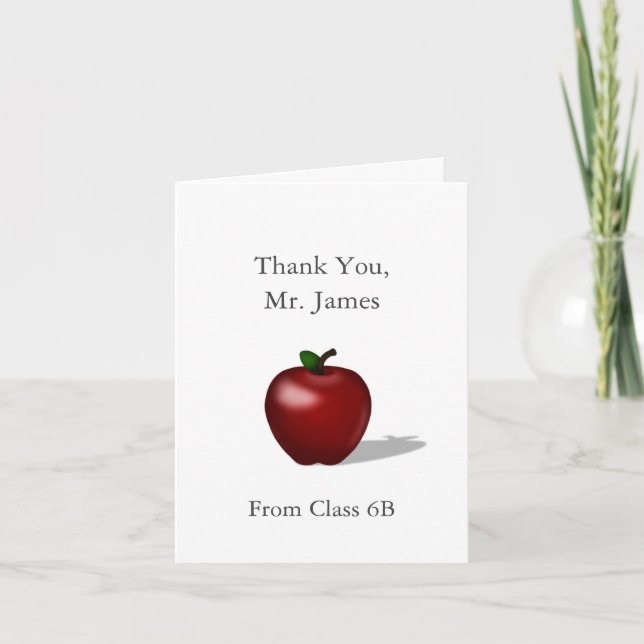Carte De Remerciements Red Apple "Enseignant Merci" Message personnalisé (Devant)