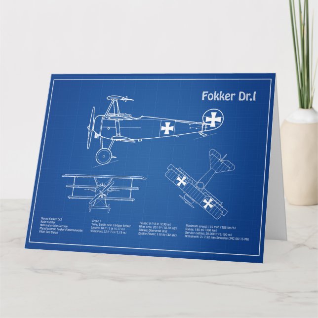 Carte De Remerciements Red Baron Fokker Dr.1 - Plan d'avion AD (Devant)