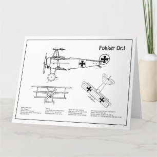 Carte De Remerciements Red Baron Fokker Dr.1 - Plan d'avion BD
