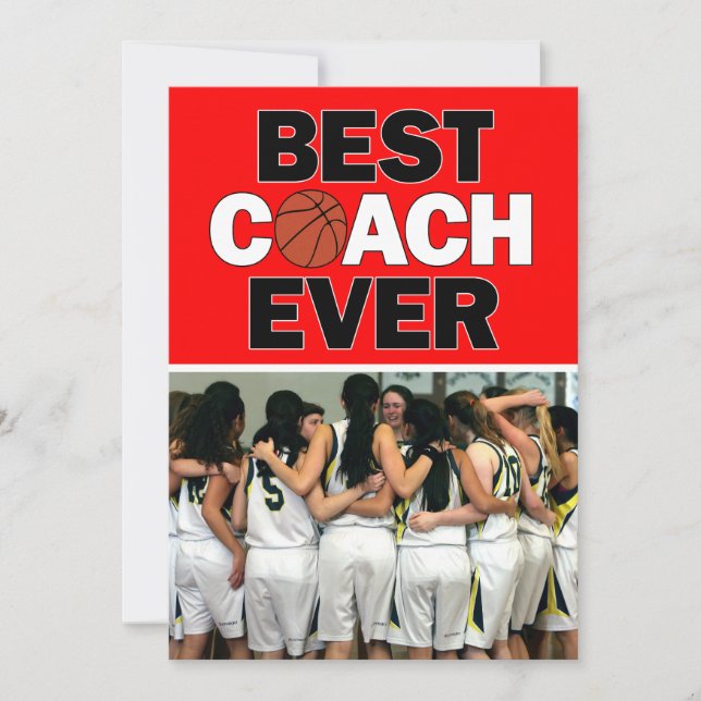 Carte De Remerciements Red Basketball Coach Meilleure photo personnalisée (Devant)