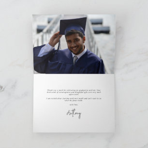 Carte De Remerciements Red Elegant Script Graduation Photo+Message