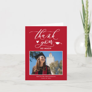 Carte De Remerciements Red Elegant Script Photo Minimaliste Graduation