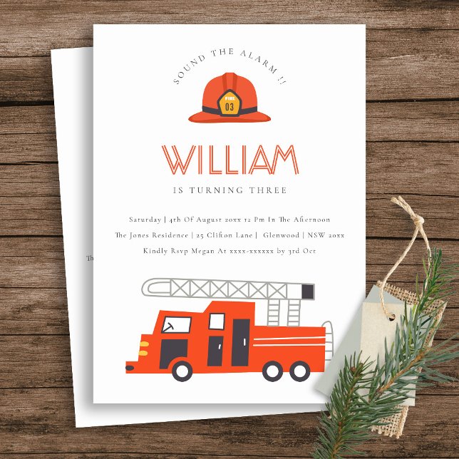 Carte De Remerciements Red Firetruck Engine Kids N'importe quel âge Anniv (Créateur téléchargé)