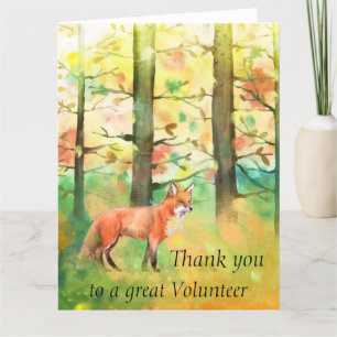 Carte De Remerciements Red Fox Animal Autumn Fall Trees Thanks Volunteer
