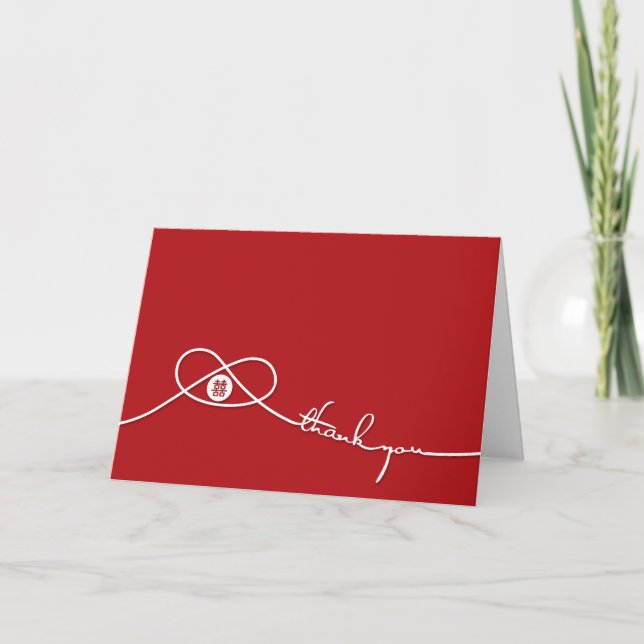 Carte De Remerciements Red Knot Union Double Bonheur Mariage chinois (Devant)