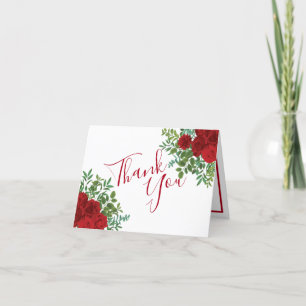Carte De Remerciements Red Peony et Rose Floral Mariage