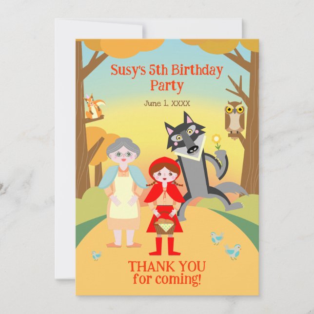 Carte De Remerciements Red Riding Hood Fête d'anniversaire (Devant)