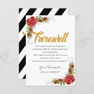 Carte De Remerciements Red Roses Elegant Lever Coworker fiche d'adieu