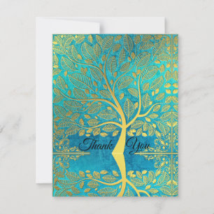 Carte De Remerciements Réflexion de l'arbre d'or sur Blue Peacock