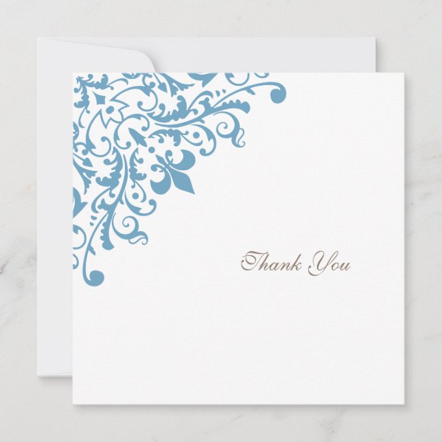 Carte De Remerciements Regency French Blue Fleur de Lis Mariage Carré (Devant)