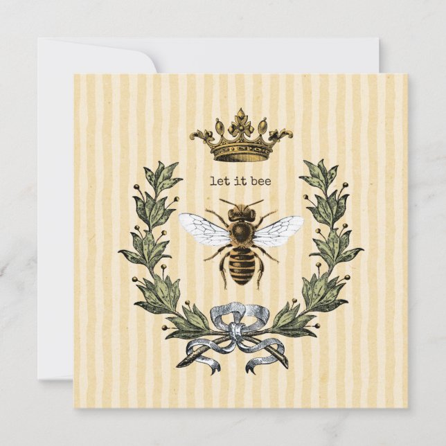 Carte De Remerciements Reine Abeille avec Couronne sur Rayures (Devant)