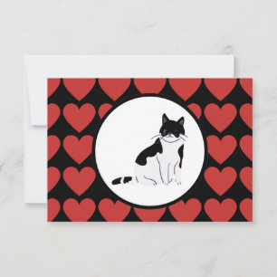 Carte De Remerciements Reine des coeurs rouges chat noir blanc
