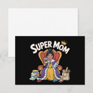 Carte De Remerciements Reine Super Maman Assise sur un Trône Dessin Animé