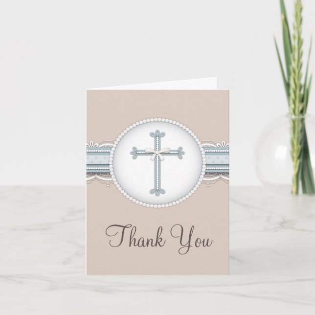 Carte de remerciements religieux beige de (Devant)