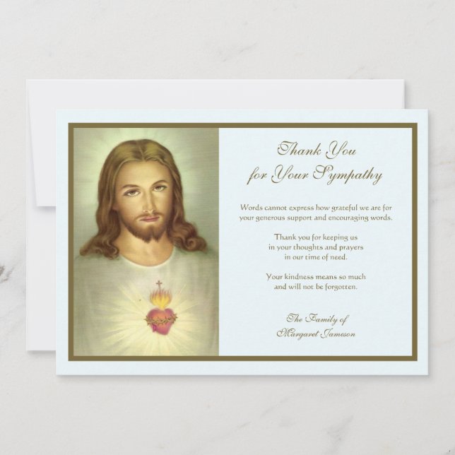 Carte De Remerciements Religieux catholique Sacré Coeur Jésus Condolence  (Devant)