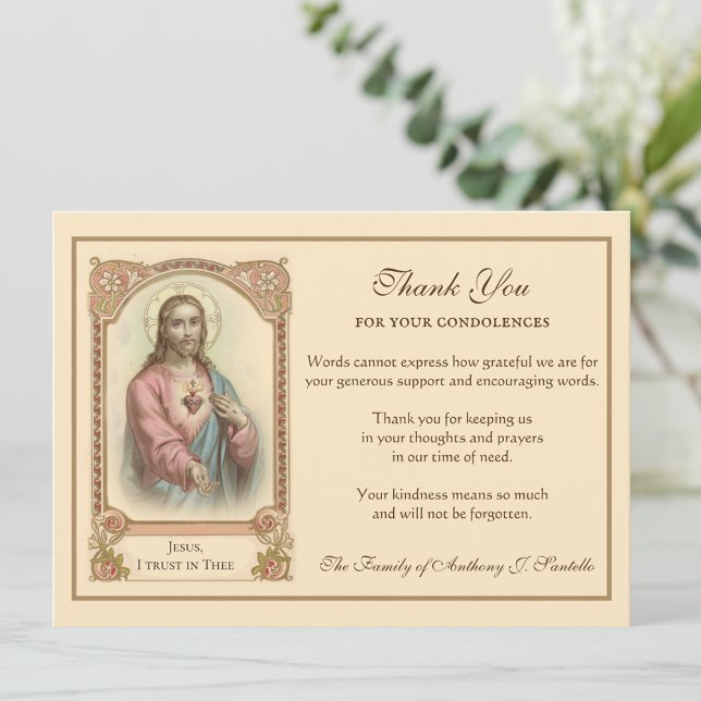 Carte De Remerciements Religieux catholique Sacré Coeur Jésus Condolence (Créateur téléchargé)