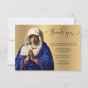Carte De Remerciements Religieux Catholique Vierge Marie Condolence Or