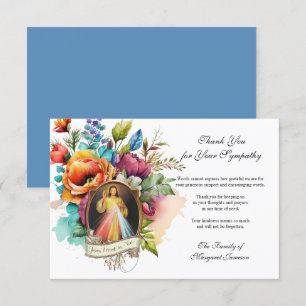Carte De Remerciements Religieux Floral Jésus Divin Miséricorde Condolenc
