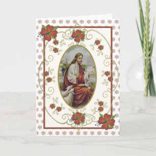 Carte De Remerciements Religieux Vintage Jésus Bon Pasteur Écriture 