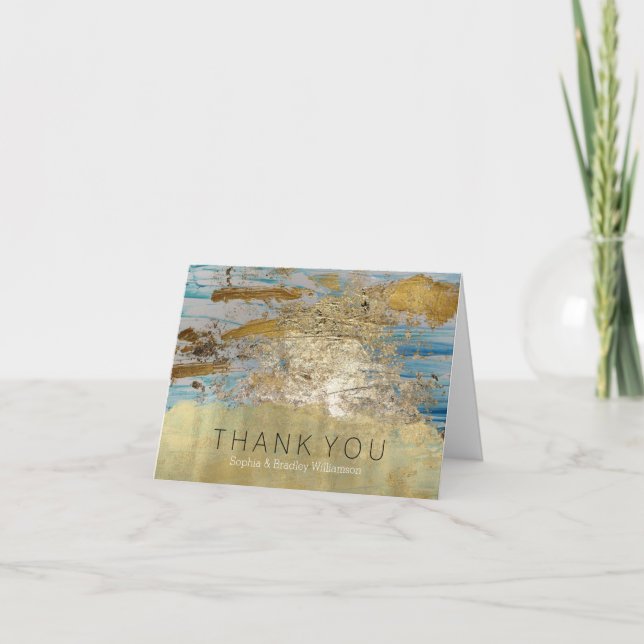 Carte De Remerciements Remerciement Abstrait Bleu Aqua Or (Devant)